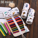 Túi bút vải bố in hình động vật hoạt hình 36 ngăn, túi cuộn bọc bút, túi đựng văn phòng phẩm, 36 ngăn