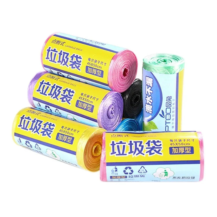 1 Cuộn túi rác gia đình dày màu sắc (30 cái mỗi cuộn), Giao màu ngẫu nhiên, Kích thước: 45*50cm, 1 Cuộn túi rác