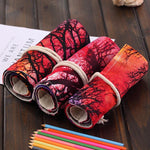 Túi Bút Vải Canvas In Hình Cây Hoàng Hôn 48 Ngăn Cuộn Lại Dùng Đựng Bút Dụng Cụ Văn Phòng, 48 Ngăn
