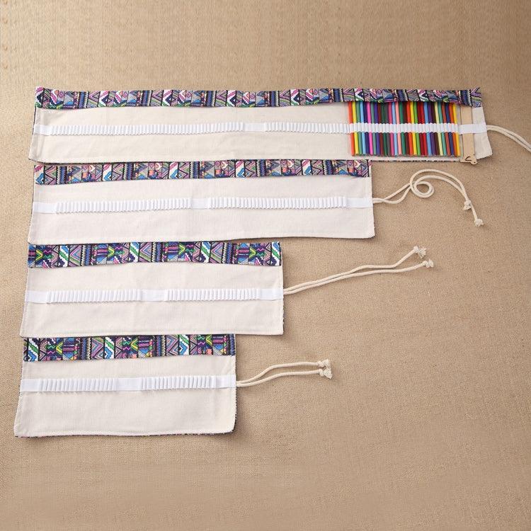 Túi bút in họa tiết dân tộc 72 ngăn, vải canvas, túi cuộn bọc bút, túi đựng văn phòng phẩm, 72 ngăn