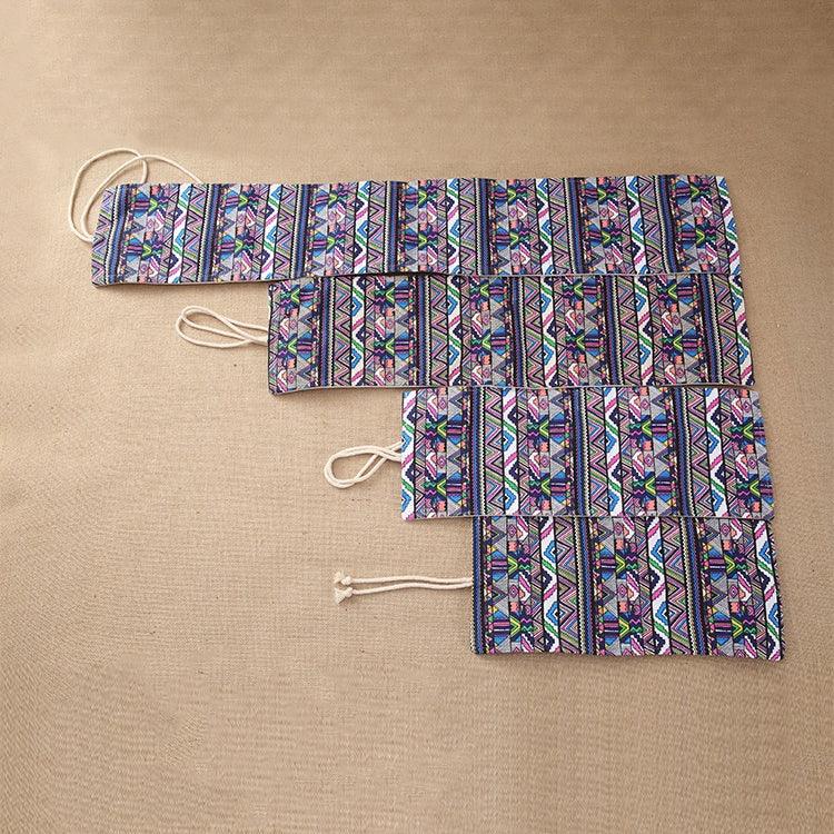Túi bút in họa tiết dân tộc 72 ngăn, vải canvas, túi cuộn bọc bút, túi đựng văn phòng phẩm, 72 ngăn