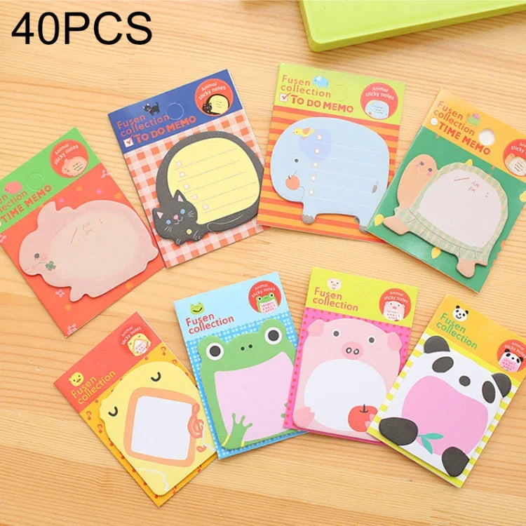 40 chiếc giấy nhớ tự dính hình động vật hoạt hình, giấy nhớ dán nhiều lần, đánh dấu sách, văn phòng phẩm trường học, giao kiểu ngẫu nhiên, giấy nhớ dán