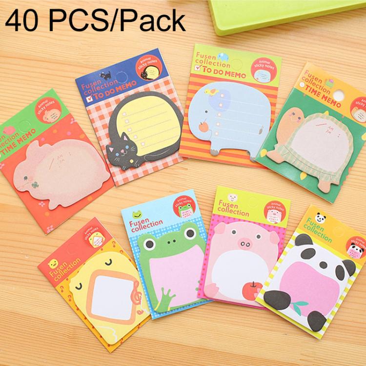 40 chiếc giấy nhớ tự dính hình động vật hoạt hình, giấy nhớ dán nhiều lần, đánh dấu sách, văn phòng phẩm trường học, giao kiểu ngẫu nhiên, giấy nhớ dán