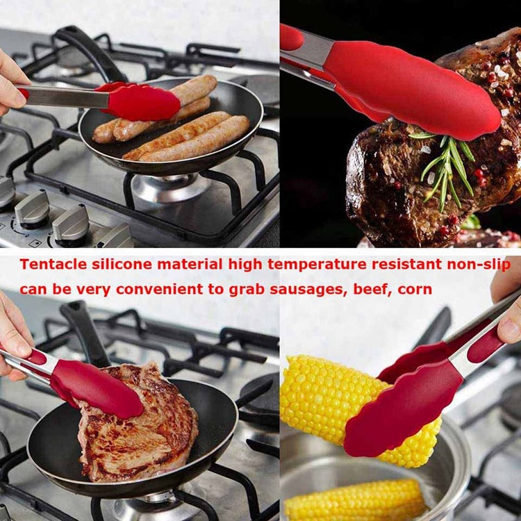 Kẹp thực phẩm chống trượt silicon 12 inch, kẹp bánh mì nướng BBQ, dụng cụ nhà bếp, màu đen 12 inch, màu đỏ 12 inch
