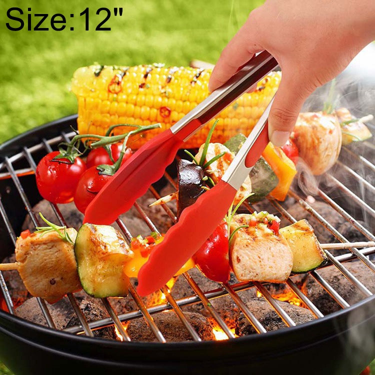 Kẹp thực phẩm chống trượt silicon 12 inch, kẹp bánh mì nướng BBQ, dụng cụ nhà bếp, màu đen 12 inch, màu đỏ 12 inch