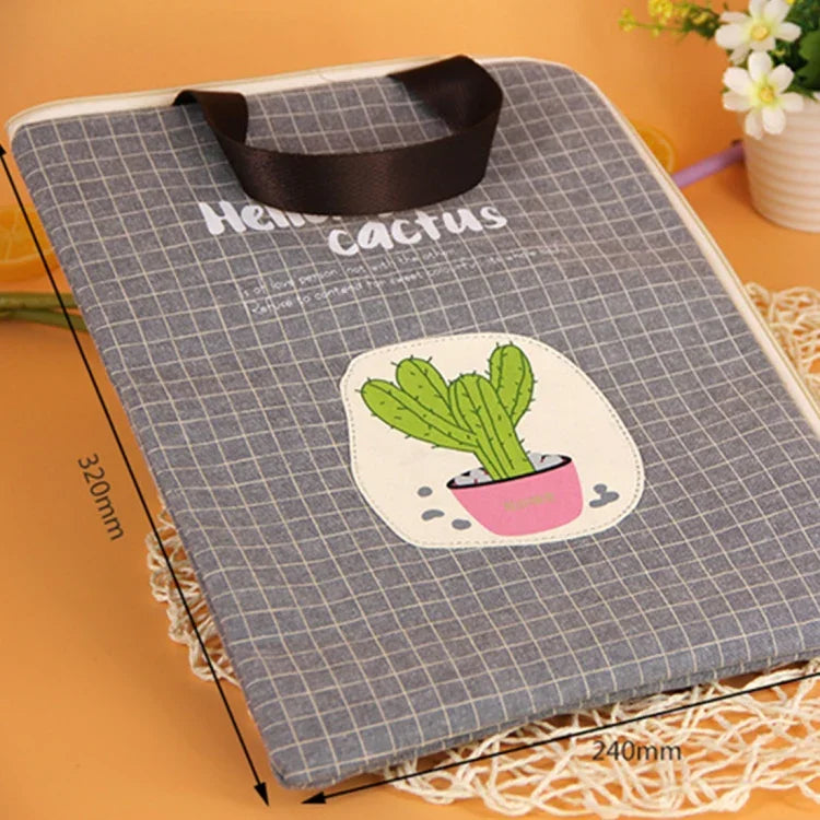 Túi đựng tài liệu vải bố chống nước và chống bụi họa tiết xương rồng, túi lưu trữ dữ liệu có khóa kéo, giao ngẫu nhiên, P156