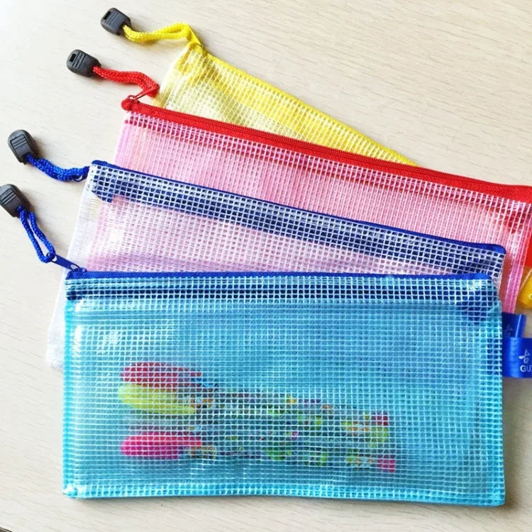 Túi lưới nhựa có khóa kéo đựng văn phòng phẩm, giao màu ngẫu nhiên (B5, kích thước: 28x21cm), B5, kích thước: 28x21cm