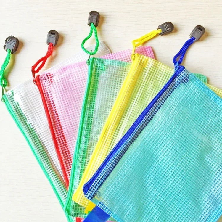 Túi lưới nhựa có khóa kéo đựng văn phòng phẩm, giao màu ngẫu nhiên (B5, kích thước: 28x21cm), B5, kích thước: 28x21cm