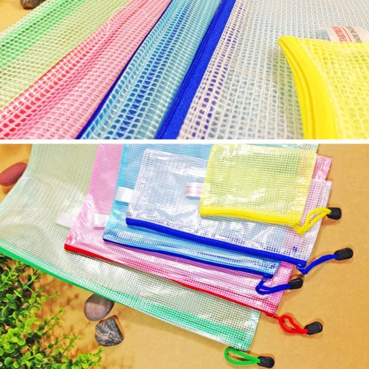 Túi lưới nhựa có khóa kéo đựng văn phòng phẩm, giao màu ngẫu nhiên (B5, kích thước: 28x21cm), B5, kích thước: 28x21cm