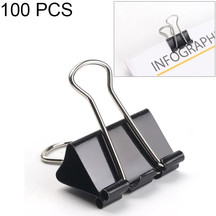 100 kẹp giấy kim loại đen 19mm, kẹp giấy văn phòng, 100 cái / 19mm