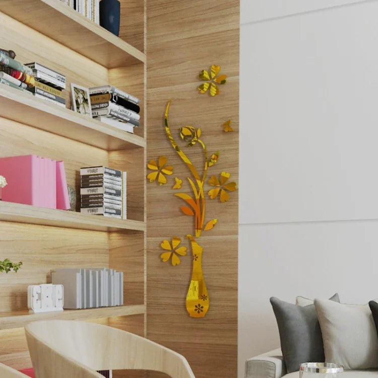 Bộ decal dán tường sáng tạo hình bình hoa 3D DIY, Kích thước: 40*60cm