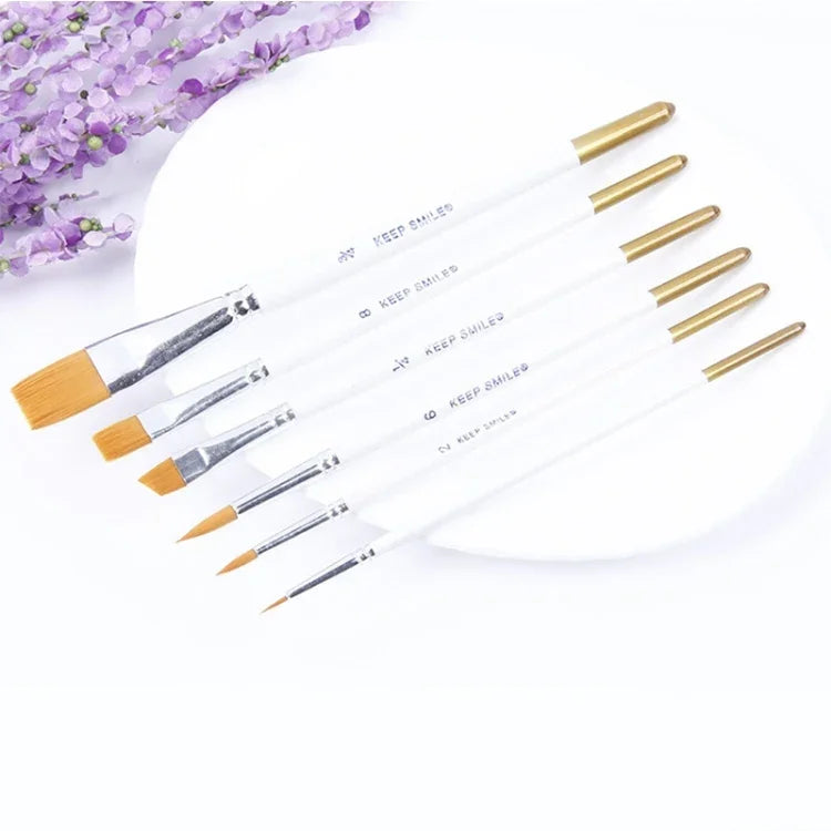 Bộ cọ vẽ sơn dầu 6 trong 1 cho họa sĩ, lông nylon, cán gỗ, cọ acrylic và màu nước đầu nhọn, cọ đầu nhọn