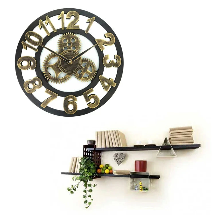 Đồng hồ treo tường số bánh răng gỗ tròn cổ điển một mặt, đường kính: 50cm, số 50cm