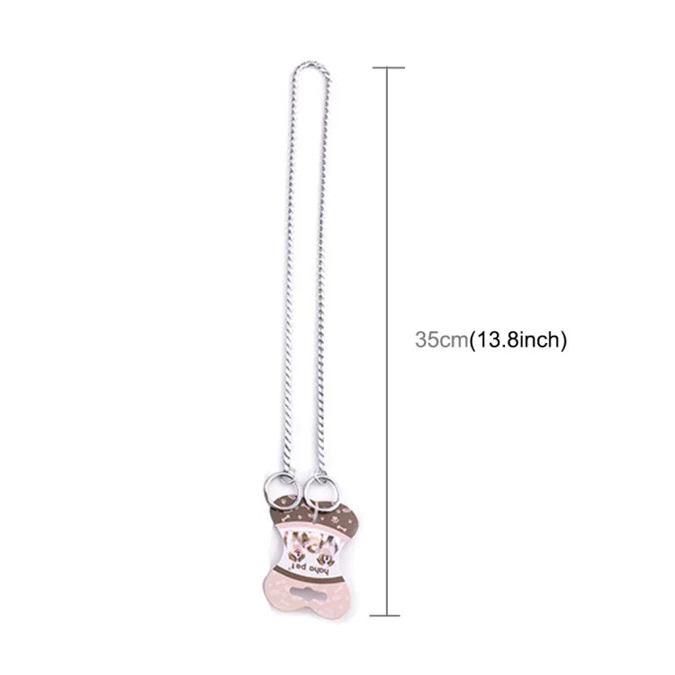 Metal dog collar chain with decorative bone design, 35cm length, safe and stylish for pets.