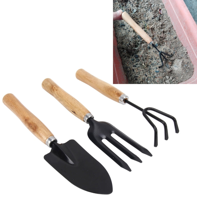 Bộ dụng cụ làm vườn 3 trong 1 cào xẻng bay cán gỗ đầu kim loại dụng cụ trồng cây mini dụng cụ làm vườn dụng cụ hoa vườn, dụng cụ trồng cây 3