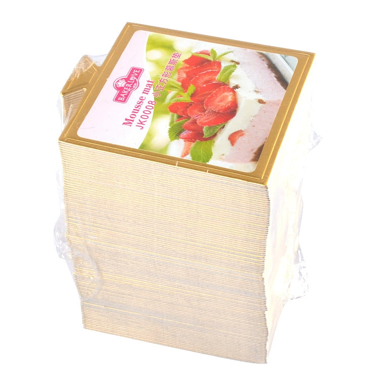 100 cái tấm bìa vuông nhỏ đựng bánh, dày, cứng, màu vàng, tấm lót bánh mousse, vuông nhỏ