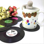 Bộ 6 cái đế lót ly đĩa than vinyl đen phong cách cổ điển, trang trí bàn uống nước tại nhà, đường kính 10.7cm, 6 cái đế ly