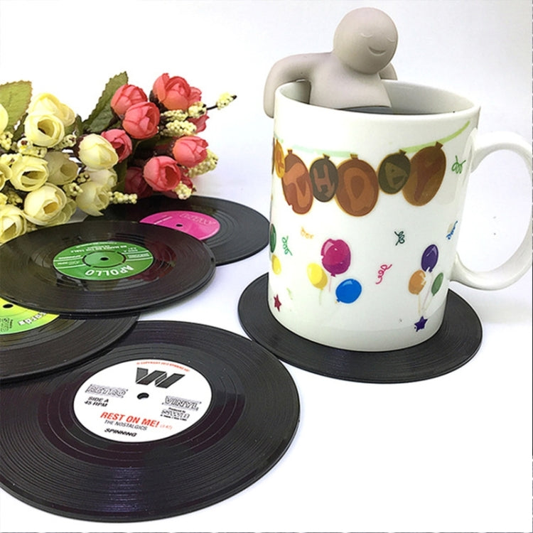 Bộ 6 cái đế lót ly đĩa than vinyl đen phong cách cổ điển, trang trí bàn uống nước tại nhà, đường kính 10.7cm, 6 cái đế ly