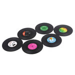 Bộ 6 cái đế lót ly đĩa than vinyl đen phong cách cổ điển, trang trí bàn uống nước tại nhà, đường kính 10.7cm, 6 cái đế ly