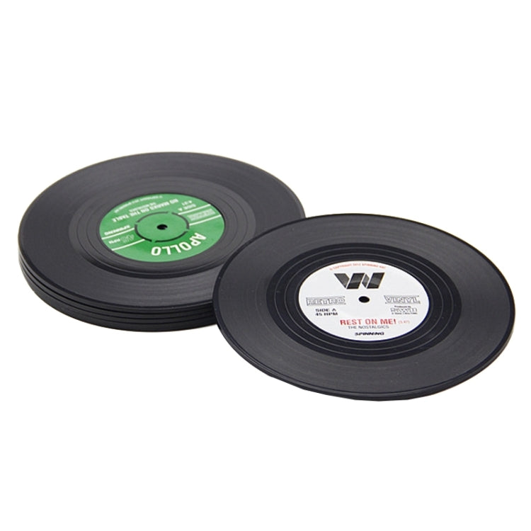 Bộ 6 cái đế lót ly đĩa than vinyl đen phong cách cổ điển, trang trí bàn uống nước tại nhà, đường kính 10.7cm, 6 cái đế ly