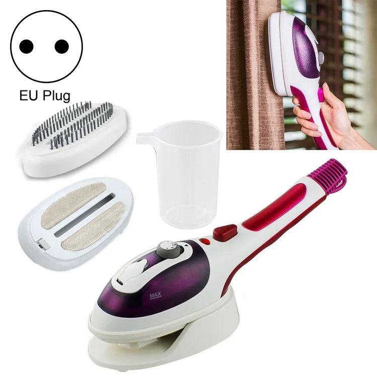 Máy hơi nước cầm tay đa năng gia dụng, du lịch, máy hơi nước treo nóng cầm tay, đế gốm kèm bàn chải flannelette, bàn chải tóc và cốc đo, phích cắm EU, màu tím phích cắm EU, màu xanh phích cắm EU