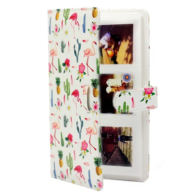 Album ảnh tinh tế 32 trang loại chèn sáng tạo DIY PU mini 3 inch họa tiết xương rồng hồng hạc cho Polaroid, xương rồng hồng hạc