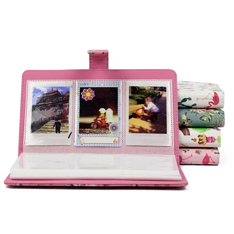 Album ảnh tinh tế 32 trang loại chèn sáng tạo DIY PU mini 3 inch họa tiết hồng hạc hồng cho Polaroid, hồng hạc hồng