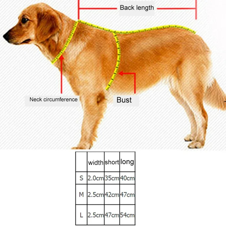Vòng cổ phản quang polyester thoáng khí cho chó, dây dắt kéo, Kích thước: M, 2.5*42*47cm, Kích thước: M, 2.5*42*47cm
