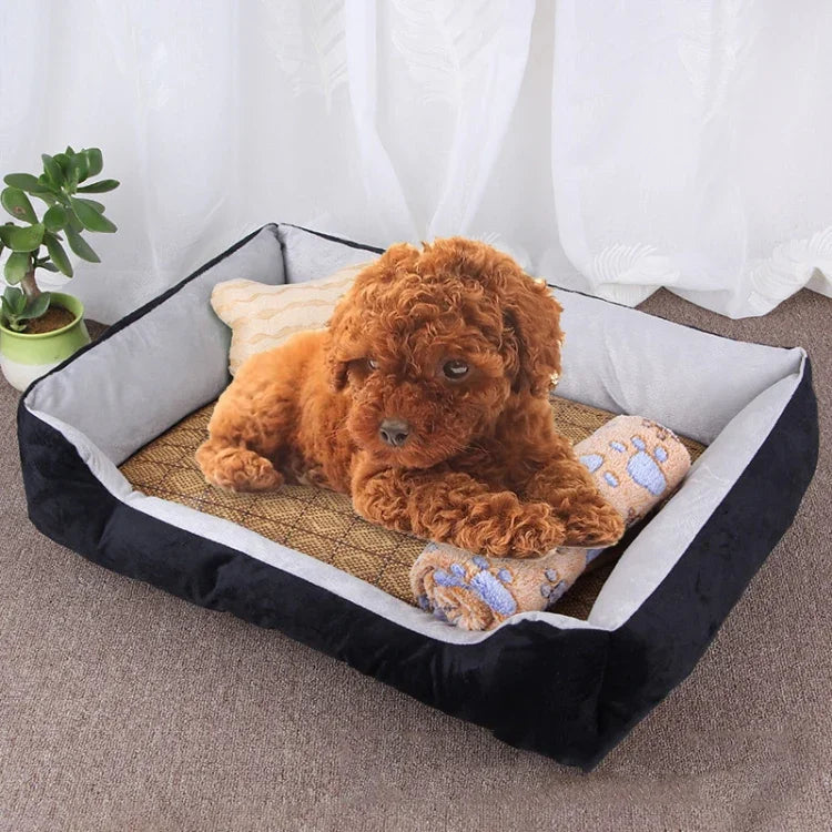 Thảm Chăn Chuồng Mềm Lớn Hình Xương Chó Ấm Áp, Kèm Thảm Mây & Chăn Kích thước: L, 80×60×15cm, Kích thước: L