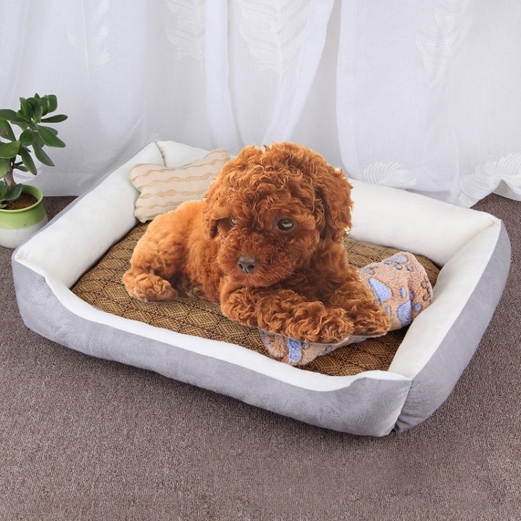 Thảm Chăn Chuồng Mềm Lớn Hình Xương Chó Ấm Áp, Kèm Thảm Mây & Chăn Kích thước: L, 80×60×15cm, Kích thước: L