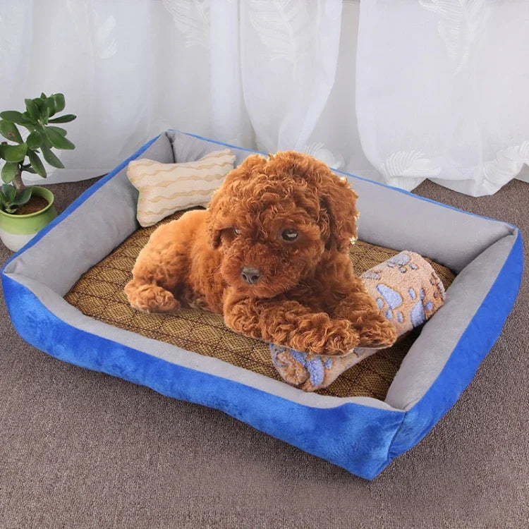 Thảm Chăn Chuồng Mềm Lớn Hình Xương Chó Ấm Áp, Kèm Thảm Mây & Chăn Kích thước: L, 80×60×15cm, Kích thước: L