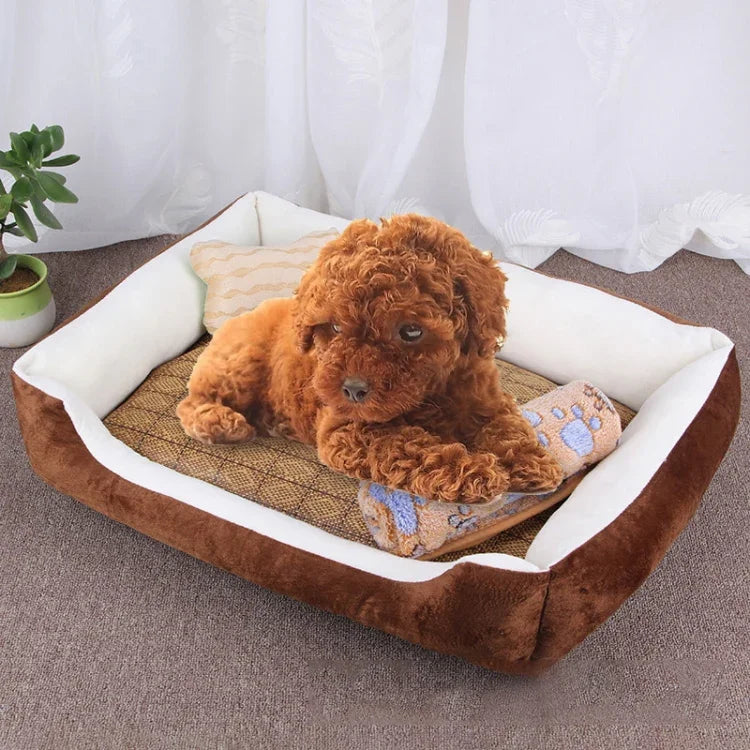 Thảm Chăn Chuồng Mềm Lớn Hình Xương Chó Ấm Áp, Kèm Thảm Mây & Chăn Kích thước: L, 80×60×15cm, Kích thước: L