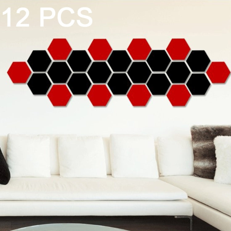 Bộ 12 miếng dán tường gương lục giác 3D, kích thước: 8*8cm, màu: xanh dương, bạc, đen, vàng