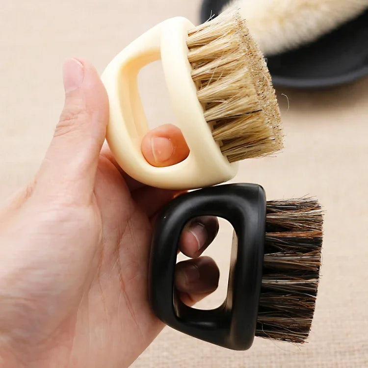 Bàn chải cạo râu di động thiết kế nhẫn nam, bàn chải lông heo đen ABS làm sạch tóc cắt tóc