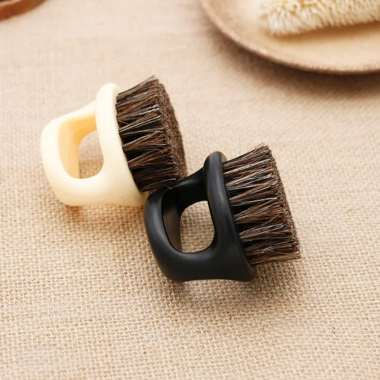 Bàn chải cạo râu di động thiết kế nhẫn nam, bàn chải lông heo đen ABS làm sạch tóc cắt tóc