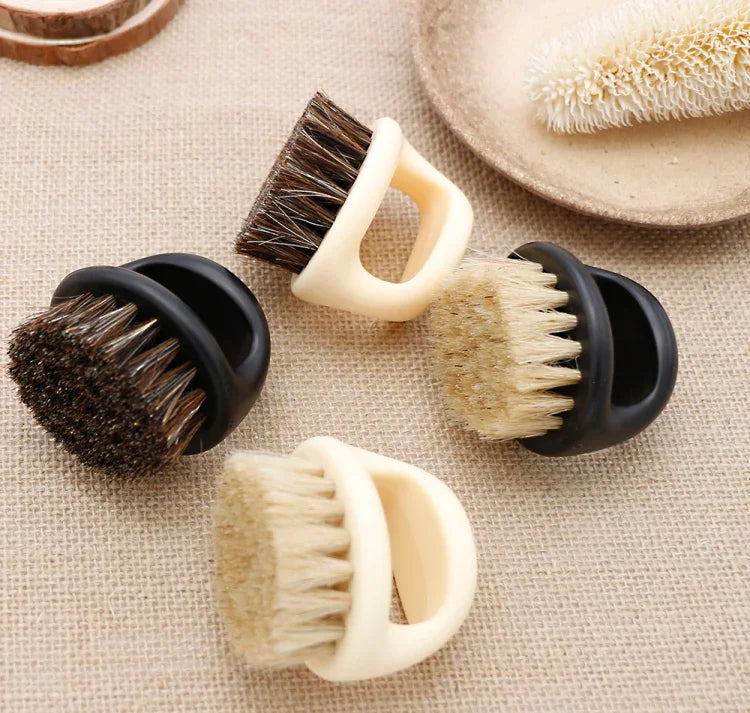 Bàn chải cạo râu di động thiết kế nhẫn nam, bàn chải lông heo đen ABS làm sạch tóc cắt tóc