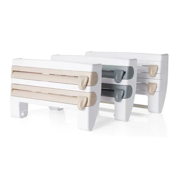 Giá đỡ cuộn màng bọc thực phẩm gắn tường nhà bếp, giá treo, thiết bị cắt, kích thước: 39 x 10 x 24cm, màu xám