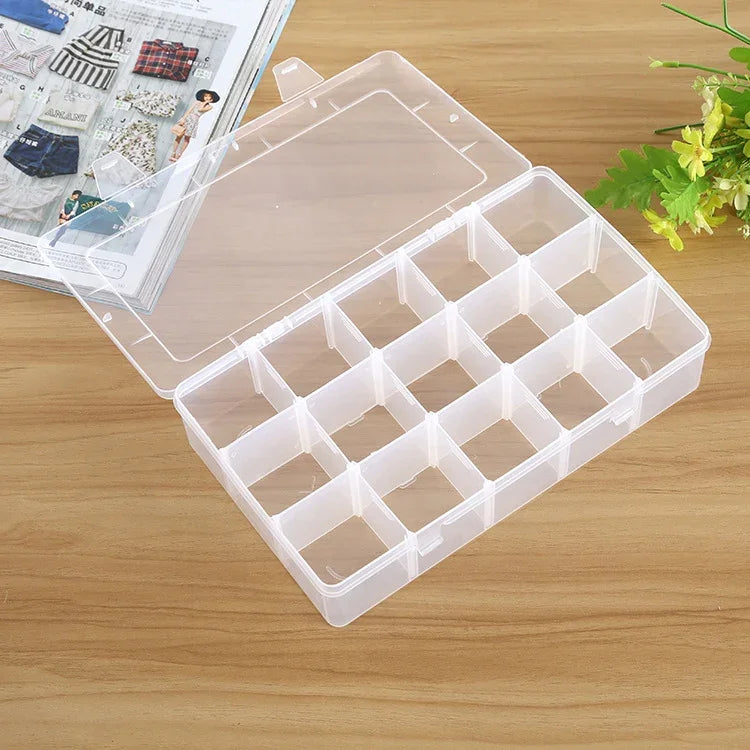 Hộp nhựa tổ chức ngăn lưới tháo rời cho trang sức, bông tai, móc câu, phụ kiện nhỏ, Kích thước: Lớn, 15 ngăn