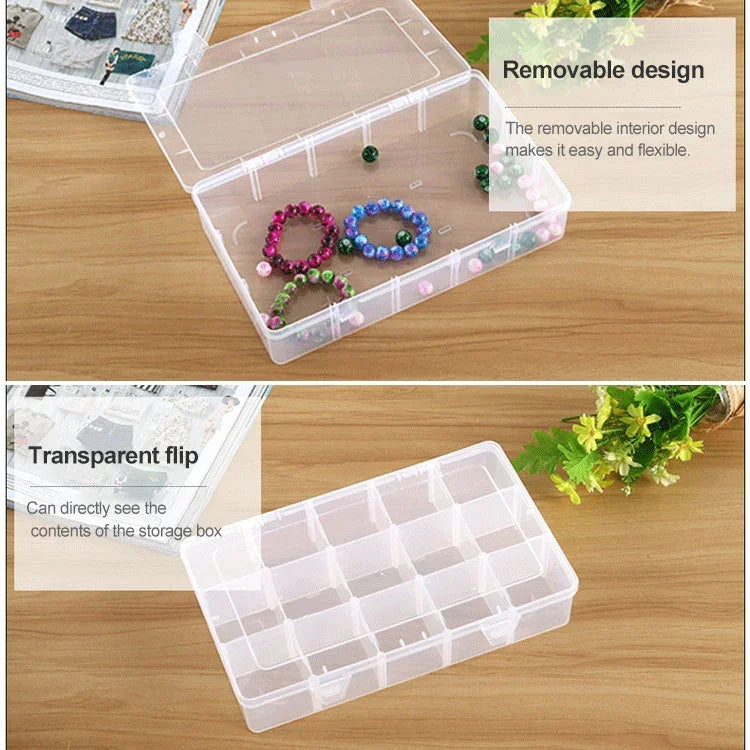 Hộp nhựa tổ chức ngăn lưới tháo rời cho trang sức, bông tai, móc câu, phụ kiện nhỏ, Kích thước: Lớn, 15 ngăn
