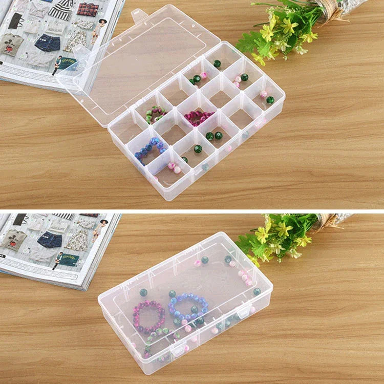 Hộp nhựa tổ chức ngăn lưới tháo rời cho trang sức, bông tai, móc câu, phụ kiện nhỏ, Kích thước: Lớn, 15 ngăn