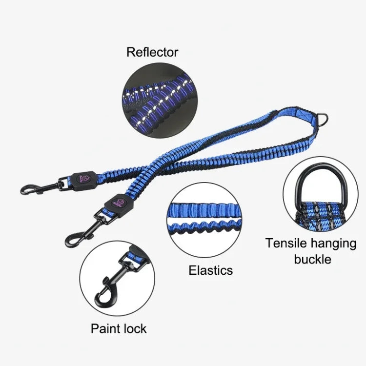 Dây kéo đôi co giãn nylon phản quang cho thú cưng, nhỏ, Chiều dài: 70cm, Giao màu ngẫu nhiên, Dây kéo đôi 70cm