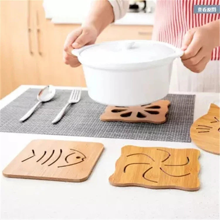 5 cái miếng lót cốc bằng gỗ bảo vệ bàn bếp hoạt hình dễ thương, cách nhiệt, giao kiểu ngẫu nhiên, thảm trải bàn 2