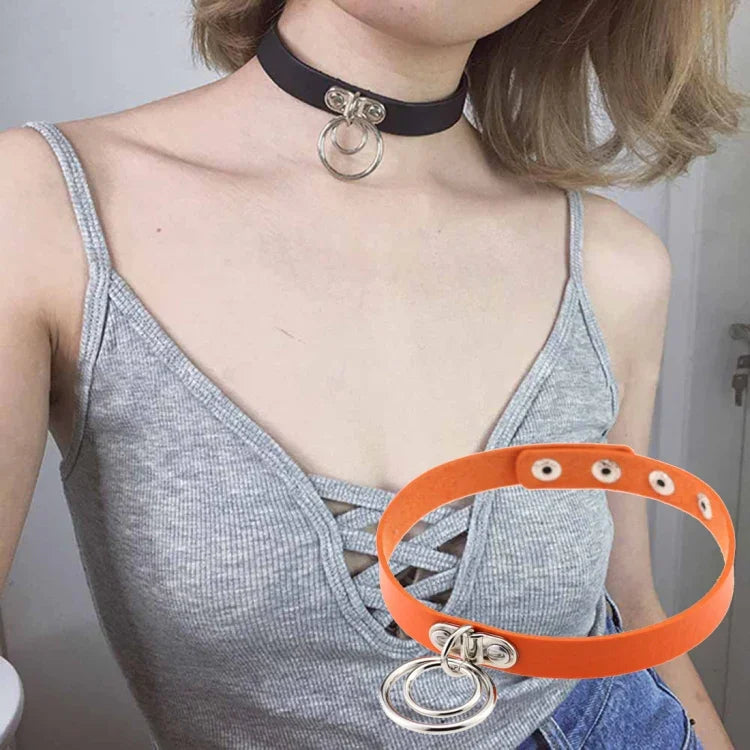 2 chiếc vòng cổ da hai vòng phong cách punk rock châu Âu và Mỹ, dành cho câu lạc bộ đêm và nhảy đường phố, giao màu ngẫu nhiên, mã DHXQ02