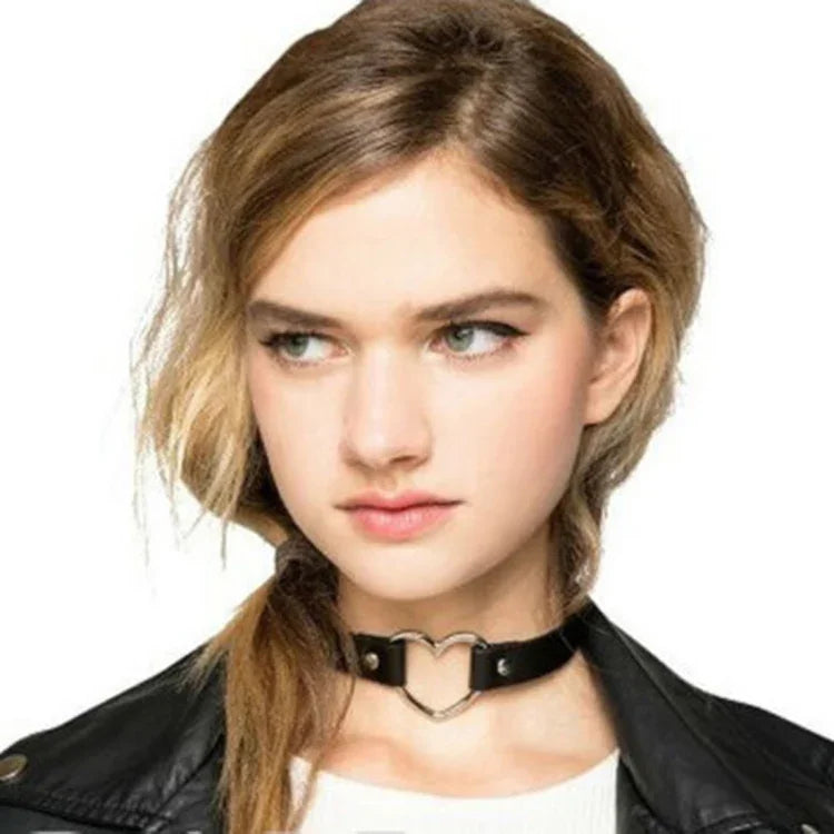 Vòng cổ choker nữ phong cách punk hình trái tim bằng da PU Harajuku Nhật Bản, Giao màu ngẫu nhiên, TXXQ