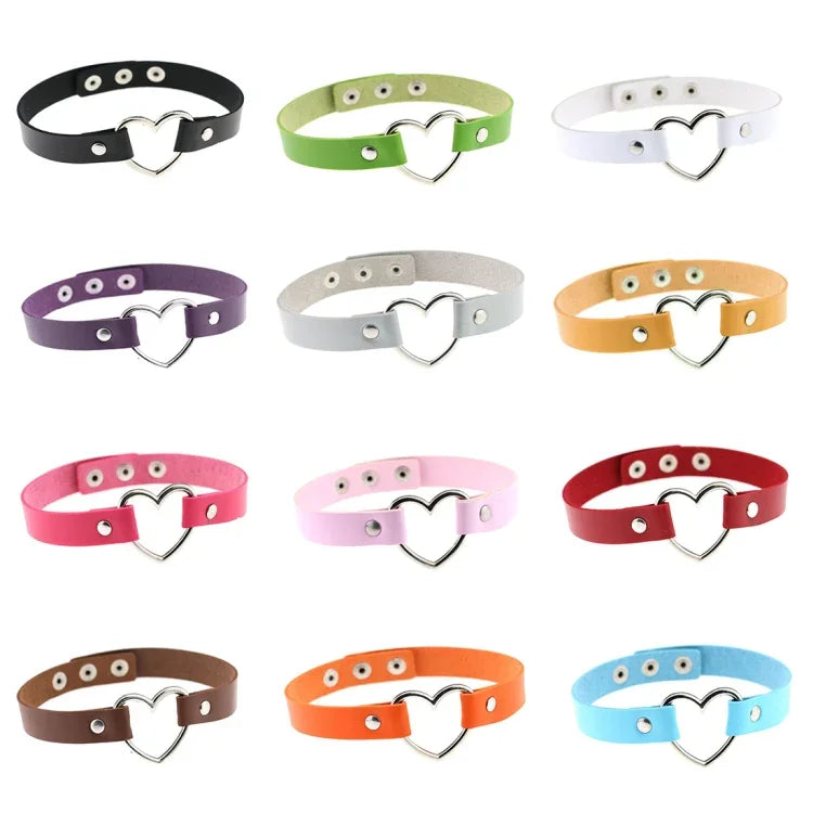 Vòng cổ choker nữ phong cách punk hình trái tim bằng da PU Harajuku Nhật Bản, Giao màu ngẫu nhiên, TXXQ