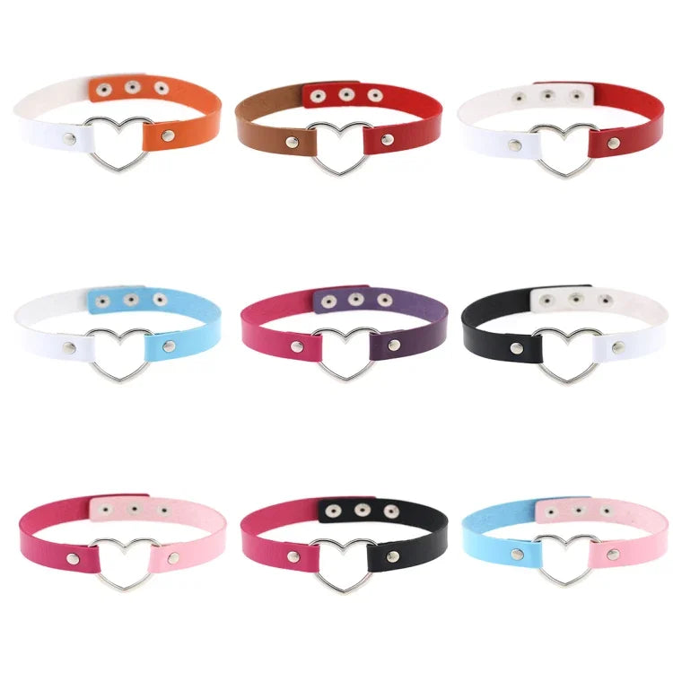 Vòng cổ choker nữ phong cách punk hình trái tim bằng da PU Harajuku Nhật Bản, Giao màu ngẫu nhiên, TXXQ
