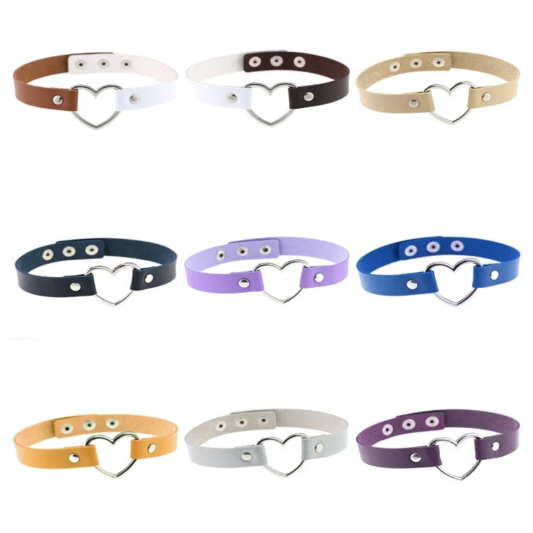 Vòng cổ choker nữ phong cách punk hình trái tim bằng da PU Harajuku Nhật Bản, Giao màu ngẫu nhiên, TXXQ