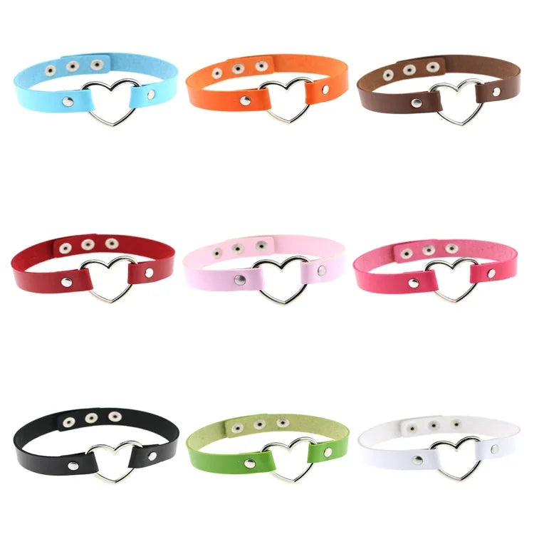 Vòng cổ choker nữ phong cách punk hình trái tim bằng da PU Harajuku Nhật Bản, Giao màu ngẫu nhiên, TXXQ
