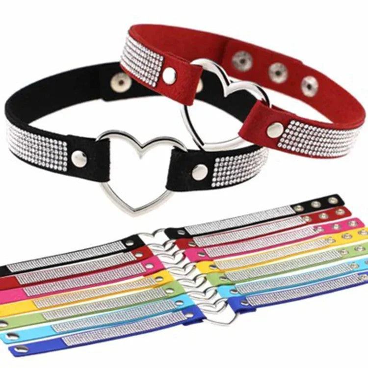 Vòng cổ choker nữ phong cách punk hình trái tim đính đá pha lê Harajuku Nhật Bản, Giao màu ngẫu nhiên, TXXQ03