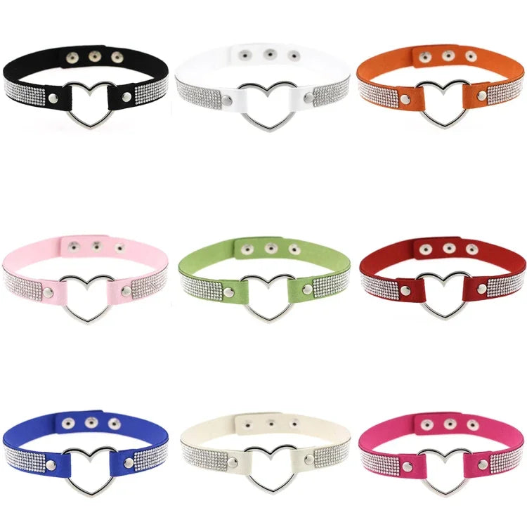 Vòng cổ choker nữ phong cách punk hình trái tim đính đá pha lê Harajuku Nhật Bản, Giao màu ngẫu nhiên, TXXQ03